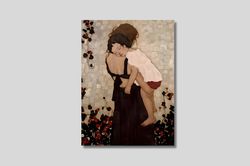 Gustav Klimt Mother And Child Canvas, Mother And Child Print, Gustav Klimt Poster, Large Canvas, 3D Wall Art, Wall Art,