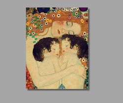 Gustav Klimt Mother and twins Canvas Wall Art Gustav Klimt Gallery Wrapped Giclee Wall Art Print Klimt Museum Exhibition