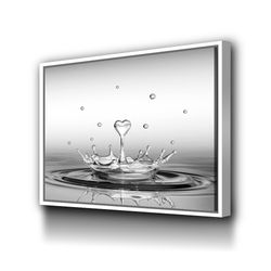 Heart Drop Black and White Canvas Bathroom Wall Art Water Drop Bathroom Wall Decor Bathroom Canvas Art Prints Framed Can