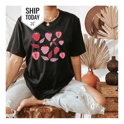 Woman Shirt, Strawberry Shirt, Design T-Shirt, Handmade Gift, Summer T-Shirt, Daily Shirt, Comforty Shirt