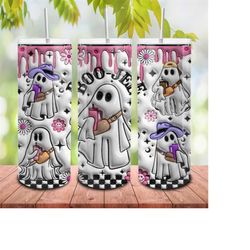 3D Inflated Boo Jee 20oz Skinny Tumbler Wrap, Boo Png, Trick Or Treat Png, Spooky Season, Halloween Ghost Png, 3D Funny