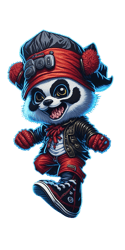 Smiling jumping pirate Panda wearing little Chuck Taylor sneakers