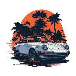 T-shirt graphic design, retro flat design, Porsche.