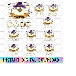 bundle custom grandkids name halloween png, family ghost png, boo png, halloween mama, witchs hat halloween, mom ghost p