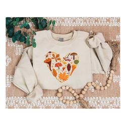 Cottagecore Fall Sweatshirt for Women, Fall Heart Sweater, Vintage Halloween Sweatshirt, Thanksgiving Crewneck, Pumpkin
