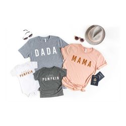 Dada Mama Little and Littlest Pumpkin T-Shirt, Family Matching Fall Shirts, Baby Pumpkin Tee, Mamas Pumpkin, Mom Baby Gi
