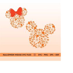 Halloween Mouse  Friends SVG PNG Mouse Head Cliparts Bow Icons Silhouette Images Digital Sublimation Cricut Mickeyy Minn
