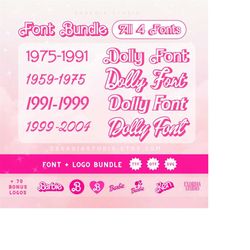 dolly eras font bundle - all 4 fonts letters babe dolly  bonus logos | svg otf ttf clipart digital download barbi cricut