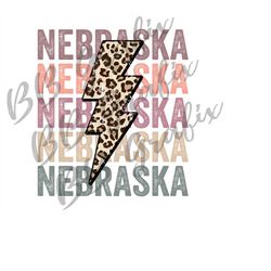 Digital Png File Nebraska Stacked Distressed Cheetah Leopard Bolt State Printable Waterslide T-Shirt Sublimation Design