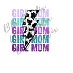 Digital Png File Girl Mom Purple Teal Stacked Mama Cow Print Lightning Bolt Printable Art Waterslide Sublimation Design