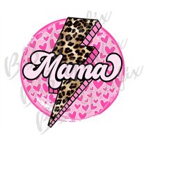 Digital Png File Mama Leopard Cheetah Valentine's Day Heart Printable Art Waterslide Iron On T-Shirt Sublimation Design