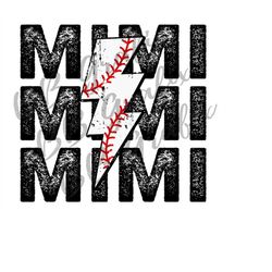 Digital Png File Baseball T-Ball Mimi Stacked Distressed Lightning Bolt Printable Waterslide Iron On Sublimation Design