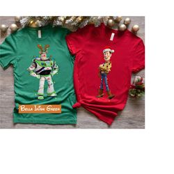 Disney Christmas Toy Story Santa Buzz Lightyear and Woody Christmas Lights Shirt, Christmas Vibes Tee, Disneyland Xmas M