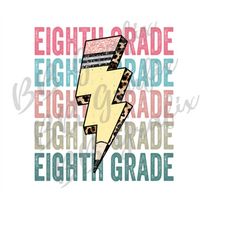 Digital Png File Eighth Grade 8 Stacked Distressed Pencil Cheetah Leopard Bolt Printable Waterslide Dtf Sublimation Desi
