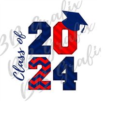 Digital Png File Class of 2024 Navy Blue & Red Sublimation Design Waterslide Printable Iron-On Grad Graduation Clip Art