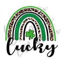 Digital Png File Lucky St. Patty's Patrick's Day Rainbow Leopard Shamrock Clover Printable Clip Art Sublimation Design I