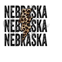 Digital Png File Nebraska Stacked Distressed Cheetah Leopard Bolt State Printable Waterslide T-Shirt Sublimation Design