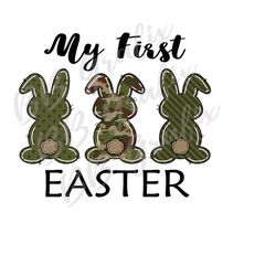 Digital Png File - My First Easter Bunny Rabbit Trio Line of Three Army Green Camo Boy Easter Clip Art Sublimation Desig