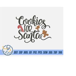 Cookies For Santa Embroidery File - Instant Download - Cute Holiday Decor For Merry Christmas - Xmas Text Design For Clo