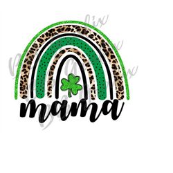 Digital Png File Mama St. Patty's Patrick's Day Rainbow Leopard Shamrock Clover Printable Clip Art Sublimation Design IN