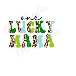 Digital Png File One Lucky Mama Retro Vintage Half Leopard Cheetah Printable St Patty Waterslide Sublimation Design Art
