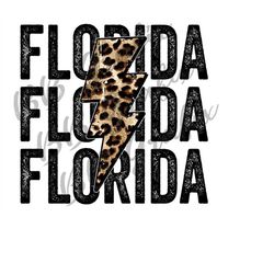 Digital Png File Florida Stacked Distressed Cheetah Leopard Bolt State Printable Art Waterslide T-Shirt Sublimation Desi