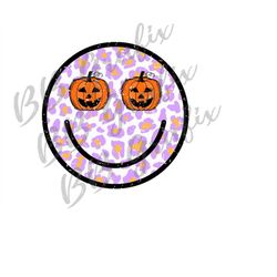 Digital Png File Pumpkin Jack-o-lantern Leopard Halloween Smile Distressed Printable Waterslide T-Shirt Sublimation Desi