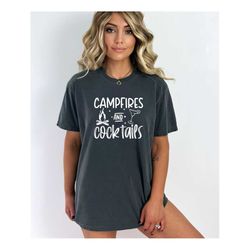 campfires and cocktails comfort colors, camp lover gift, camping shirt, hiking shirt, nature lover gift, happy camping t