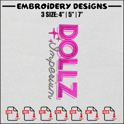 Dollz embroidery design, Dollz embroidery, Logo design, Embroidery file, Embroidery shirt, Digital download
