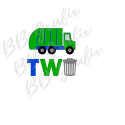 Digital Png File - Garbage Truck - Two - 2nd Birthday - T-shirt Design - Sublimation Design - DTG Printing - INSTANT DOW