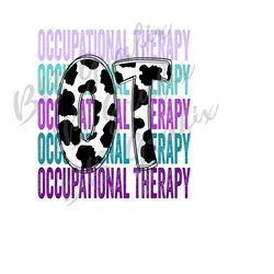 Digital Png File Occupational Therapy Stacked Cow Print Printable Dtf Dtg Sticker Mug T-Shirt Sublimation Design INSTANT