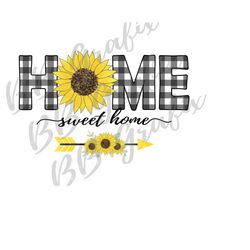 Digital Png File - HOME Sweet Home Sunflower Arrow Black Plaid Clip Art Summer Spring Pillow Sublimation Printable Desig