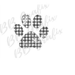 Digital Png File - Paw Print Black Buffalo Plaid Distress Distressed - Clip Art Mug T-Shirt Sublimation Printable Design
