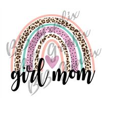 Digital Png File - Girl Mom - Rainbow Watercolor Leopard Heart - Hand Drawn Doodle Printable Clip Art Sublimation Design