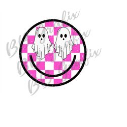 Digital Png File Ghost Checker Smile Happy Face Halloween Distressed Printable Dtf Waterslide T-Shirt Sublimation Design