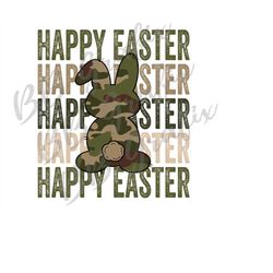 Digital Png File Happy Easter Bunny Rabbit Stacked Camo Boy Printable Waterslide Iron On Shirt T-Shirt Sublimation Desig