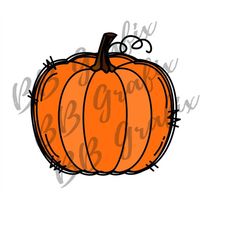 Digital Png File Orange Pumpkin Doodle Hand Drawn Scribble Halloween Fall Printable Clip Art Waterslide Sublimation Desi