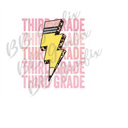 Digital Png File Third Grade 3 Back to School Stacked Distressed Pencil Leopard Bolt Printable T-Shirt Sublimation Desig