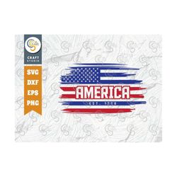 America EST 1776 SVG Cut File, Usa Flag, Memorial Day Quote Design, TG 00166