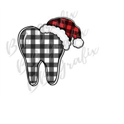 Digital Png File Tooth Dentist Orthodontist Plaid Santa hat Christmas Dental Printable Waterslide Sublimation Design INS