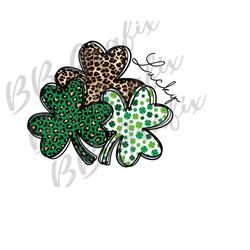 Digital Png File Lucky Clover Trio Shamrock Cheetah Leopard St Patrick's Day Printable Waterslide Sublimation Design INS