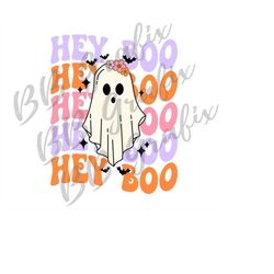 Digital Png File Hey Boo Halloween Stacked Retro Ghost Printable Sticker Waterslide T-Shirt Sublimation Design INSTANT D