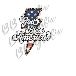Digital Png File God Bless America Leopard Cheetah USA Flag Lightning Bolt 4th of July Printable Sublimation Design INST