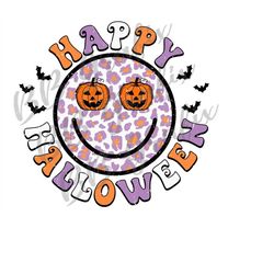 Digital Png File Happy Halloween Pumpkin Jack-o-lantern Leopard Smile Printable Waterslide T-Shirt Sublimation Design IN