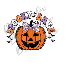 Digital Png File Spooky Babe Halloween Jack-o-Lantern Pumpkin Bow Girl Kids Printable Dtf Dtg T-Shirt Sublimation Design