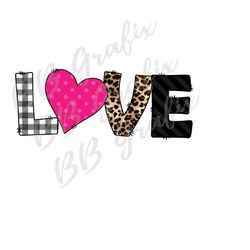 Digital Png File - LOVE Heart - Dark Pink, Black, Leopard - Valentines Day - Mug, T-shirt Sublimation Printable Design -