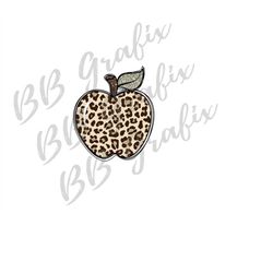 Digital Png File Apple Cheetah Leopard Back to School Teacher Printable Dtf Dtg Waterslide T-Shirt Sublimation Design IN