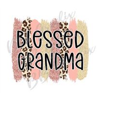 Digital Png File Blessed Grandma Brush Stroke Leopard Cheetah Pink Blush Clip Art Printable Waterslide Sublimation Desig