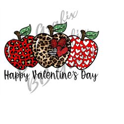 Digital Png File Teacher Happy Valentine's Day Apple Trio Leopard Heart Teach Printable Waterslide Sublimation Design IN