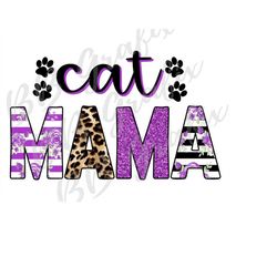 Digital Png File Cat Mama Paw Prints Purple Floral Leopard Cheetah Mom Pet Printable Clip Art T-Shirt Sublimation Design